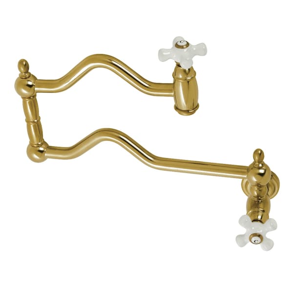 KS2107PX Heritage Wall Mount Pot Filler, Brushed Brass